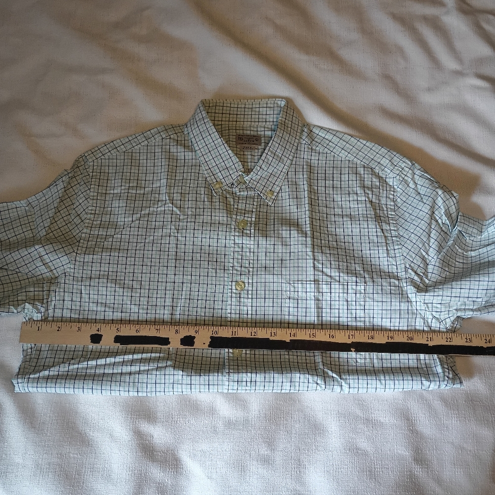 Tailored by J. Crew Large Button down white And green blue Line Long Sleeve - Picture 12 of 13
